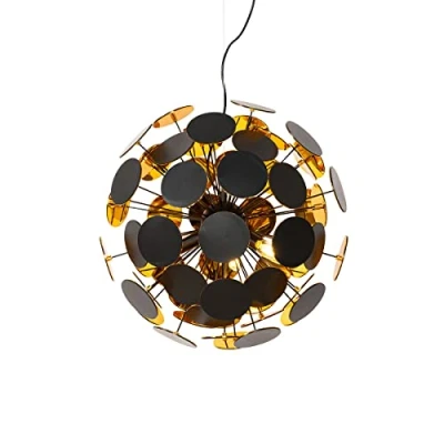 Image of Qazqa Design Dining Room I Table Pendant Lamp Light Ceiling Black and Gold Cerchio Suitable for LED E14 5 Steel Living
