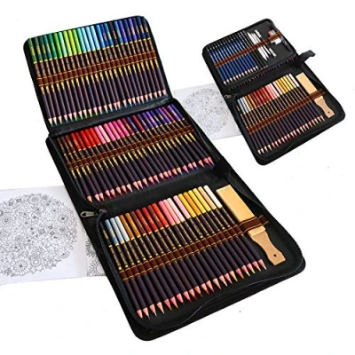 Image of WRKEY Complete 96 Piece Drawing Set Beginner or Professional, Pencil Case with 72 Colouring Pencils, 12 Lead Pencils and Accessories, Perfect for Artists, Adults Students