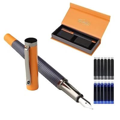 Image of GC QUILL Fountain Pen Set Fine Nib with 12 Ink Cartridges and Refill Converter, Gift for Writing Journaling Calligraphy F12