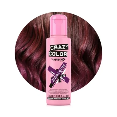 Image of Crazy Color Vibrant Aubergine Semi Permanent Hair Dye. Highly Pigmented Wine Purple Conditioning &amp; Oil Nourishing Vegan Formula No Bleach or Ammonia 100ml