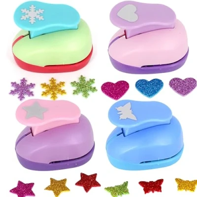 Image of XUBX 4 Pcs Crafts Punch Set, Craft Hole Butterfly Star Heart snowflake Embossing Device, Scrapbooking Punches for Creatively Kids Artwork Greeting Card Making DIY Photo Album Children