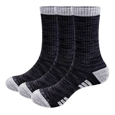 Image of YUEDGE Mens Cushioned Crew Sports Socks Moisture Wicking Black Cotton Hiking Walking Padded Work for Men Size 9 11 UK, 3 Pairs