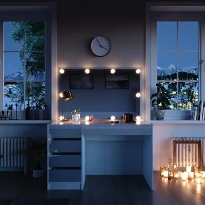 Image of Vicco Vanity table Sherry, White, 120 cm with LED lighting