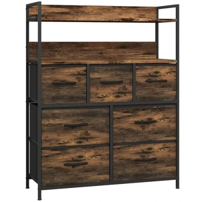 Image of HOMCOM Bedroom Chest of Drawers, Fabric Dresser with 7 Storage Organiser Unit Open Shelves and Metal Frame for Living Room, Entryway, Rustic Brown