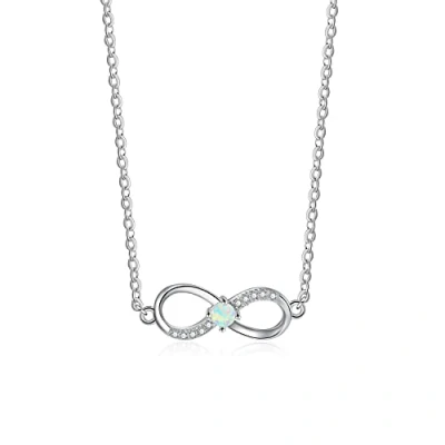 Image of KristLand S925 Sterling Silver White Gold Plated Women Necklace Opal Infinite Pendant Jewelry Gifts for Ladies Girls