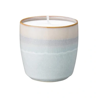 Image of Denby Quartz Rose Ceramic Candle Hand Poured Natural Wax 40 Hour Burn Time Freesia and Jasmine Fragrance for Home Perfect Gifting Blush Pink &amp; White