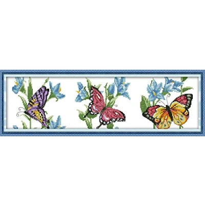 Image of Awesocrafts Cross Stitch Kits, Butterflies Flying Easy Patterns Stitching Embroidery Kit Supplies, Stamped Options for Adults Beginners Kids Gifts (Butterflies, Stamped)