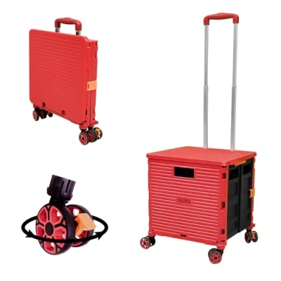 Image of Foldable Shopping Trolley Box on Wheels with Lid Wear Resistant Noiseless 360Rotate Wheel &amp; Adjustable Aluminum Alloy Handle Folding Boot Cart, 45KG/99LBS Load Capacity, Portable Durable