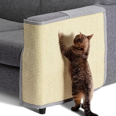 Image of Navaris Cat Scratch Mat Sofa Shield Natural Sisal Furniture Protector Scratching Pad for Cats Carpet Couch, Sofa, Chair Left
