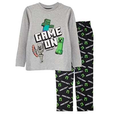 Image of Minecraft Creeper Boys Pyjamas Set Game On PJ&#039;s, Ages 4 15 Years, Black, Official Merchandise