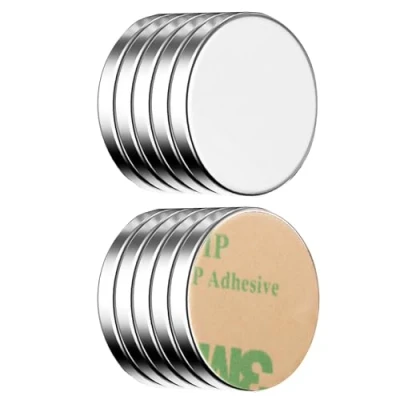 Image of ECENCE Neodymium magnets 10 round self adhesive stick on 0.71x0.08inch NiCuNi coating disc