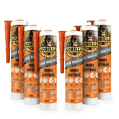 Image of Gorilla 2044003 Heavy Duty Grab Adhesive White 290ml (Pack of 6)