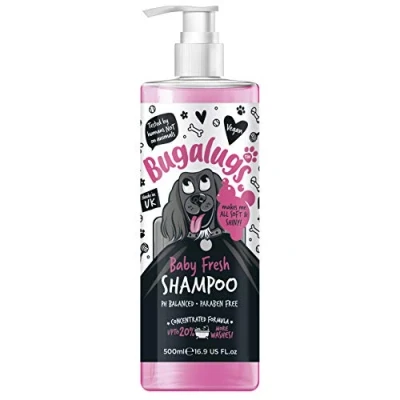 Image of BUGALUGS baby Fresh dog shampoo 500ml grooming products for smelly dogs with powder scent, best puppy fresh, conditioner, Vegan pet professional (500ml)