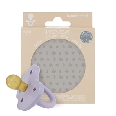 Image of HEVEA Natural Rubber Dummy Pacifier Round 3 36 Months Hygienic One Piece Design for Newborns to Toddlers, BPA Free, Soft &amp; Durable Single Pack (Dusty Violet)