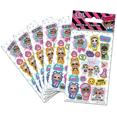 Image of Paper Projects 01.70.15.051 15.051 L.O.L. Present Surprise Stickers (6 Sheets) Official Licensed Product Perfect as Party Bag or Stocking Fillers, White, 12.5cm x 7.5cm