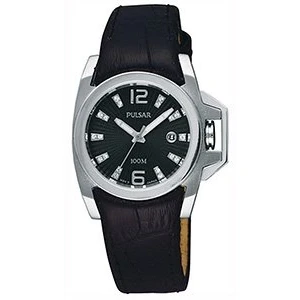 Image of Pulsar PXT707X Ladies Black Leather Strap Wrist Watch,