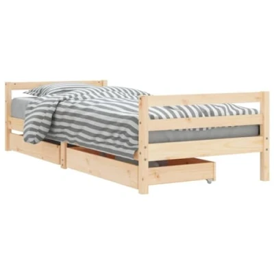 Image of vidaXL Kids Bed Frame with Storage Drawers Low to Ground Design, Solid Pinewood, Scandinavian Style, Brown