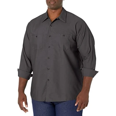 Image of Red Kap Men&#039;s Industrial Work Shirt, Regular Fit, Long Sleeve Utility Button, Charcoal, Medium