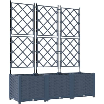 Image of vidaXL Garden Planter with Trellis 3 pcs Grey 120x40x143 cm