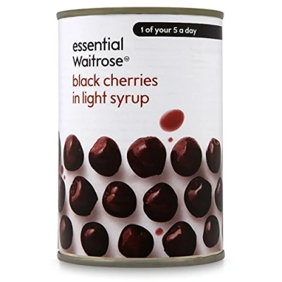Image of Essential Waitrose Black Cherries in Light Syrup 425g