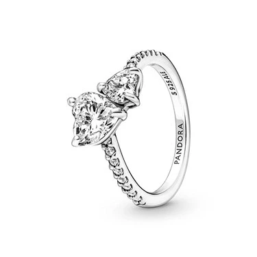 Image of PANDORA Timeless Women&#039;s Sterling Silver Double Heart Sparkling Ring, Size 54, No Box