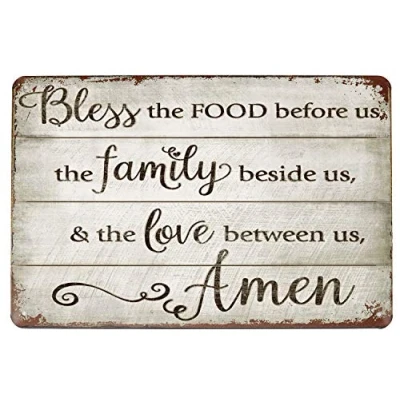 Image of Hioni Bless The Food Before Us Family Love, Metal Tin Sign, Vintage Plaque Kitchen Wall Decor