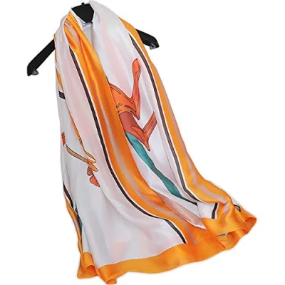 Image of LumiSyne Silk Scarves For Women Retro Art Painting Pattern Soft Natural Long Shawl Warm Wrap Sunscreen All Season