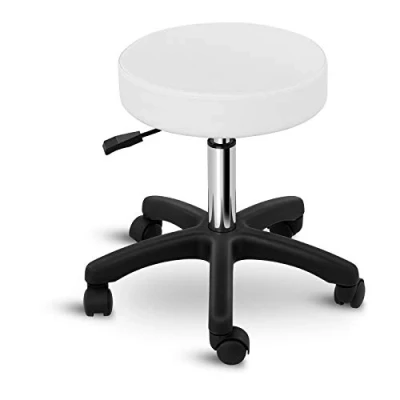 Image of PHYSA Rolling Work Stool Swivel Padded PVC Seat Adjustable Height Office Massage Salon 360 Rotation Pneumatic WHITE AVERSA (Steel, Foam, PVC, 5 Castors, Max. Load 150kg)