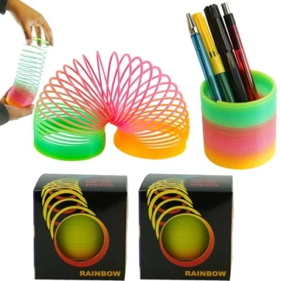 Image of HOVUK 2x Kids Rainbow Magic Springs, Slinky Toys Playable Spring for Boys Girl Party Loot Bag Stocking Fillers Toy, Plastic Sensory Size 6.5cm