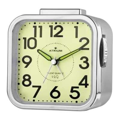 Image of Atrium A530 18 Senior Alarm Clock Extra Clear with Luminous Dial Analogue Quartz No Ticking Large Numbers Loud Bell Signal Silver
