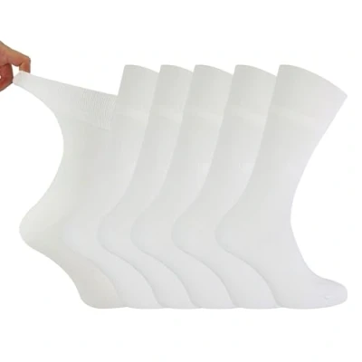 Image of IOMI Footnurse Mens 6 Pairs Cotton Non Elastic Diabetic Socks With Honeycomb Top (6 11, White)