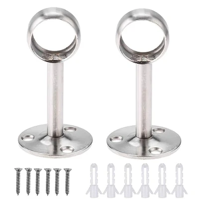 Image of Hicello 25mm Curtain Pole Brackets, Stainless Steel Ceiling Mount Centre Bracket, Wardrobe Rail Fittings, Round Shower Holders, Clothes Rod End Hanging Supports