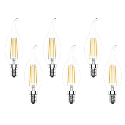 Image of Pack of 6 4W LED Flame Filament Candle Light Bulb,E14 Edison Screw Classic Bulb,AC220 240V,Warm White 2700K 400LM,40W Equivalent Incandescent Replacement