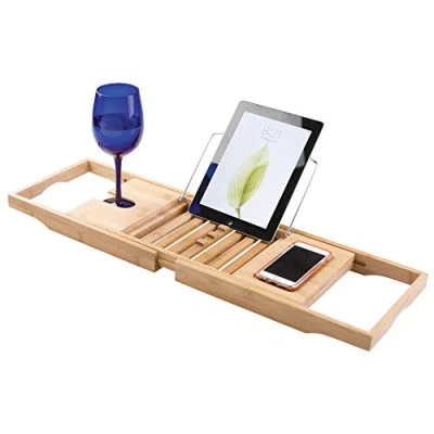 Image of iDesign Formbu Bathtub Caddy with Reading Tray and Phone Holder, Natural