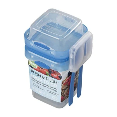 Image of Tala Push &amp; BPA Free Plastic Food Storage Container, Twin Box with Cutlery, 650/230ml