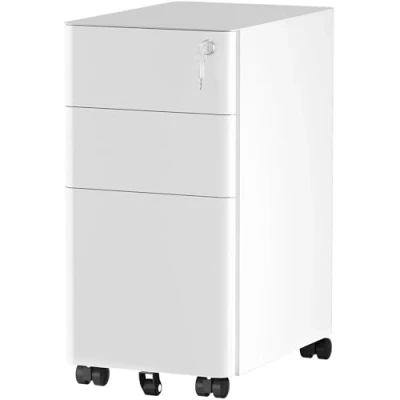 Image of YITAHOME 3 Drawers Filing Cabinet Lockable, Home Office Mobile File Cabinets with Wheel, Under Desk for Letter/Legal/A4, Fully Assembled, White, 30 x 45 61cm