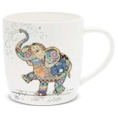 Image of Lesser &amp; Pavey British Designed Barrel Coffee Mug Ceramic Mugs for Home or Work Large Hot Drinks Eddie Elephant Tea and Cups Bug Art