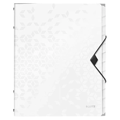 Image of Leitz A4 Divider Book, Holds Up to 200 Sheets, Integrated Index with 12 Compartments, Elastic Closure, White, WOW Range, 46340001
