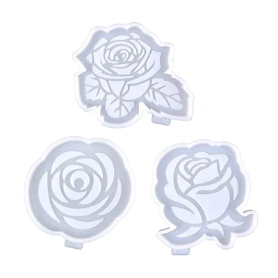 Image of Rose Silicone Coaster Molds, Set of 3 Resin Moulds Cup Tray Mould Flower Shaped for Epoxy Casting Crafts