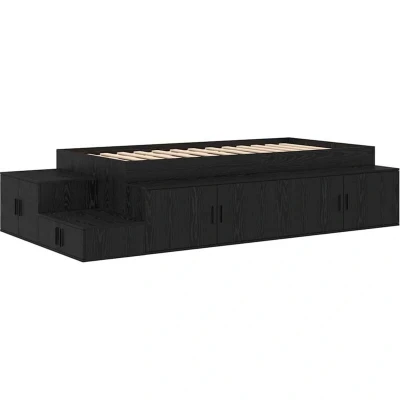 Image of vidaXL Storage Bed Frame Black Oak 100x200 cm