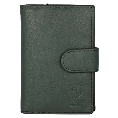 Image of J. Wilson London Ladies RFID Safe Designer Leather Purse Card Women Wallet Zip Pocket Boxed