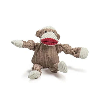 Image of HuggleHounds Plush Corduroy Durable Sock Monkey Knottie Toy, Small, assorted colours