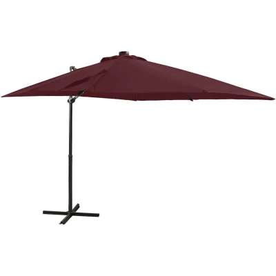 Image of vidaXL Cantilever Garden Parasol with Pole and LED Lights Bordeaux Red 250 cm