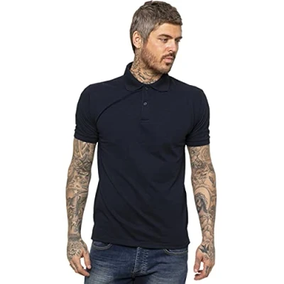 Image of K11 KZPL105 Mens Polo Shirt Pique T Shirts Tee New Golf Work Casual Plain Short Sleeve Top Navy L
