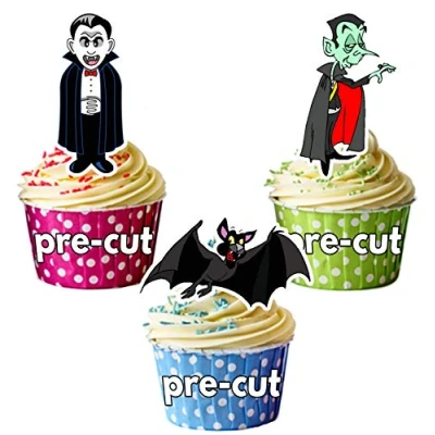 Image of AK Giftshop PRE CUT Halloween Vampire Party Mix Edible Cupcake Toppers/Cake Decorations (Pack of 36)