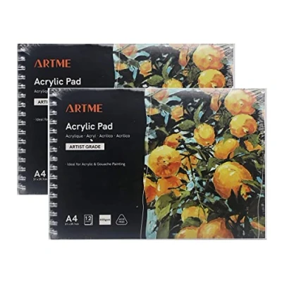Image of ARTME A4 Acrylic Pad (2pack) Landscape x 12 Sheets/ 400gsm Extra Heavyweight/Cold Pressed/Acid Free, Premium Quality Paper Drawing for and Gouache