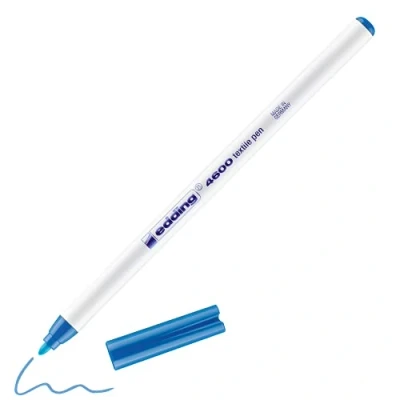Image of edding 4600 textile pen light blue box of 10 round nib 1 mm permanent fabric pens for drawing on textiles, wash resistant to 60 C