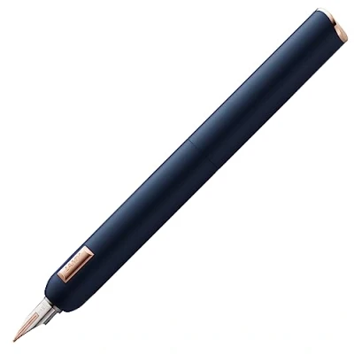 Image of Lamy dialog cc Fountain Pen 081 in Matte Blue Lacquer Finish with Twist Mechanism 14 Carat Bi Colour Rose Gold Nib B Includes 5 Packet T 10 Cartridge Converter Z 27 and Leather Case