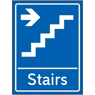 Image of Vsafety Stairs Arrow Right Sign 150x200mm Blue Self Adhesive Vinyl
