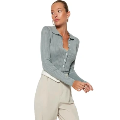 Image of Trendyol Women&#039;s Straight Long Sleeve Slim Cardigan Sweater, Gray, S